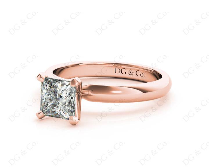 Princess Cut Classic Four Claw Diamond Solitaire Ring with Half Round Edge Shoulders - 18K Rose - DG & Co. Jewellery