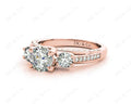 Three Stone Diamond Engagement Ring Round Cut with a Channel Share Prong Shoulder Setting - 18K Rose - DG & Co. Jewellery