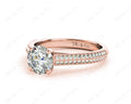 Round Cut Four Claws Diamond Ring in a Milgrain Pave Setting Side Stones in 18K Rose - DG & Co. Jewellery