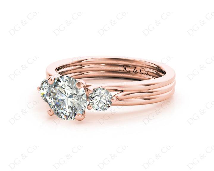 Round Cut Classic Trilogy Diamond Triple Setting Band - 18K Rose - DG & Co. Jewellery