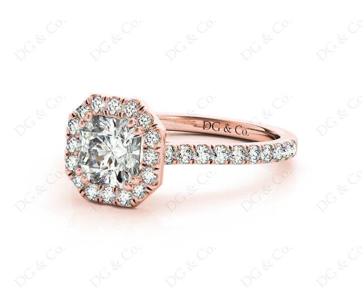 Cushion Square Cut Halo Diamond Engagement Ring with Claw Set Centre Stone - 18k Rose - DG & Co. Jewellery