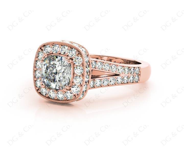 Cushion Cut Halo Ring with Milgrain claw set centre stone - 18K Rose - DG & Co. Jewellery