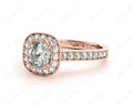 Halo Cushion Cut Ring with Four Claws Set Centre Stone - 18K Rose - DG & Co. Jewellery