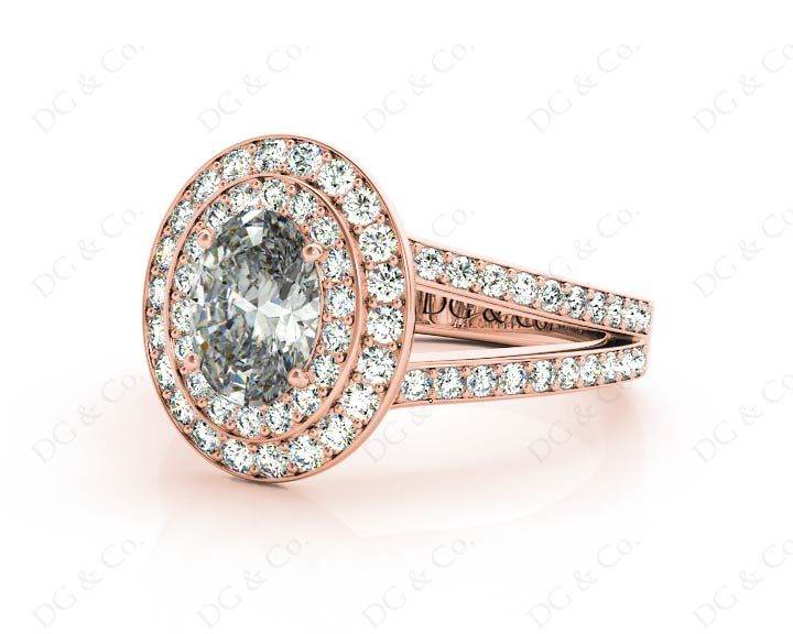Oval Cut Double Halo Diamond Engagement ring - 18K Rose - DG & Co. Jewellery