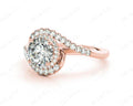 Round Cut Halo Diamond Cross Over Engagement ring with claw set centre stone in 18K Rose - DG & Co. Jewellery