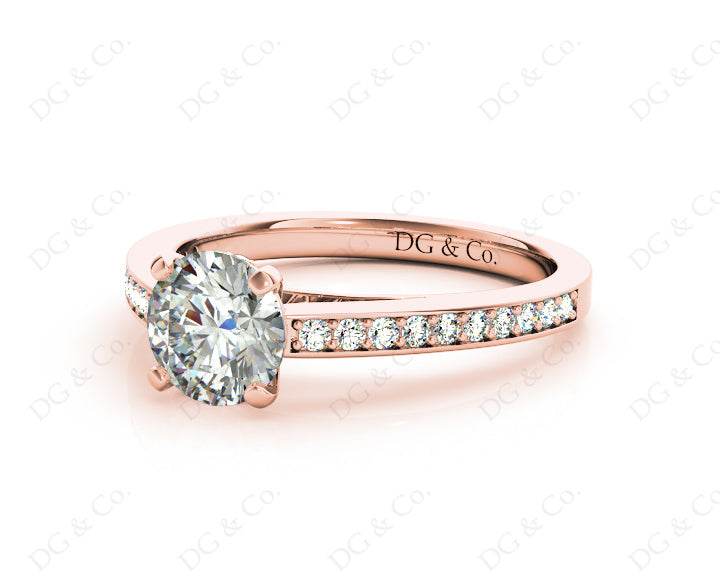 Round Cut Claw Set Diamond Ring with Share Prongs Set Side Stones - 18K Rose - DG & Co. Jewellery