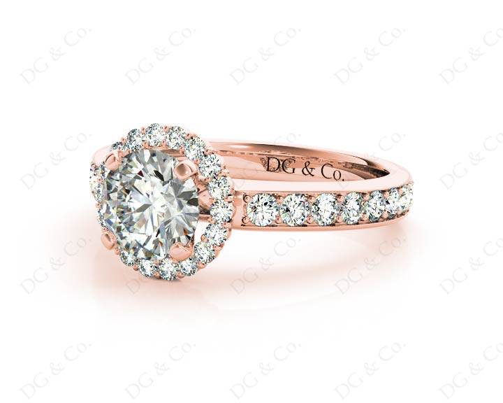 Round Cut Halo Diamond Engagement ring with claw set centre stone in 18K Rose - DG & Co. Jewellery