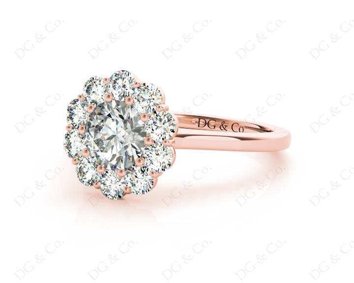 Round Cut Halo Diamond Engagement ring with claw set centre stone in 18K Rose - DG & Co. Jewellery