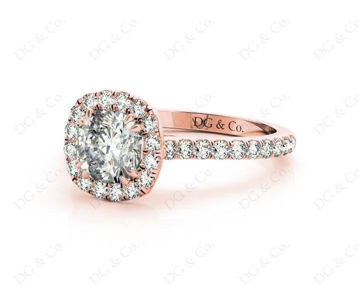 Cushion Cut Halo Diamond Engagement Ring with Claw Set Centre Stone - 18K Rose - DG & Co. Jewellery