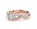 Twist Band Round Cut Four Claw Set Diamond Ring with Pave Set Stones Down the Shoulders - 18K Rose - DG & Co. Jewellery