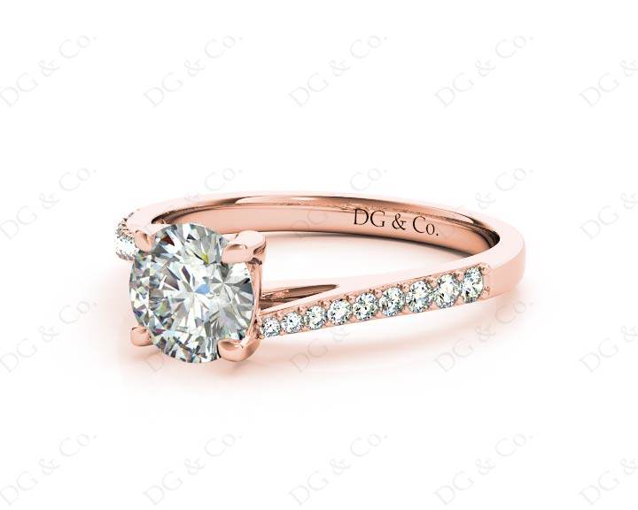 Round Cut Four Claw Set Diamond Ring with Pave Set Diamonds Down the Shoulders - 18K Rose - DG & Co. Jewellery