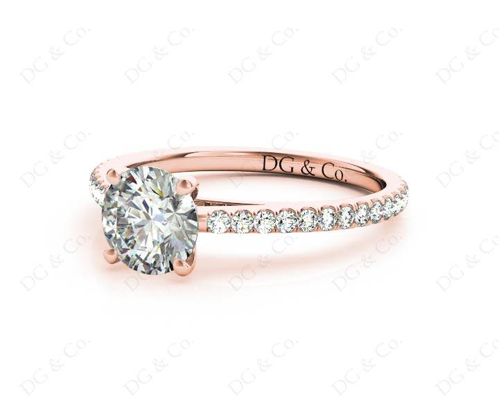 Engagement Ring Round Cut Claw Set Diamond Ring with pave set side stone in 18K Rose - DG & Co. Jewellery