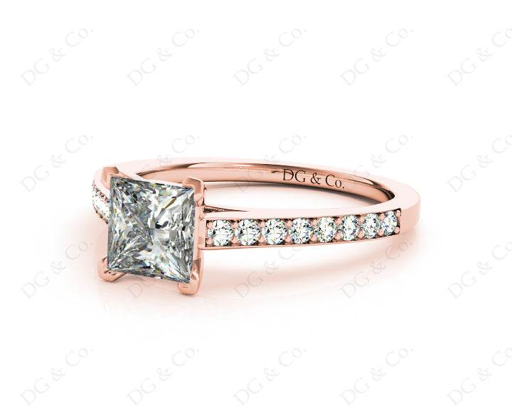 Princess Cut Diamond Engagement Ring with Claw set centre stone - 18K Rose - DG & Co. Jewellery