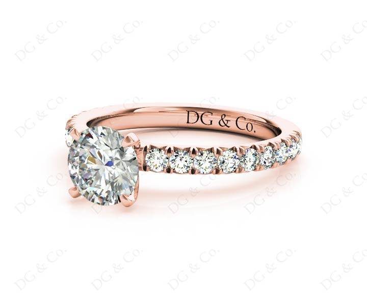 Round cut claw set diamond ring with pave set side stone - 18K Rose - DG & Co. Jewellery