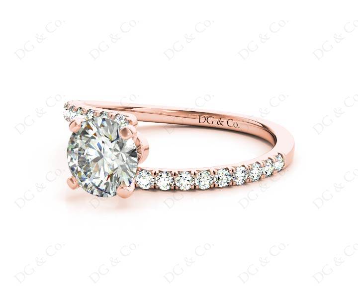 Round cut diamond cross over ring claw set diamond with pave set side stone - 18K Rose - DG & Co. Jewellery