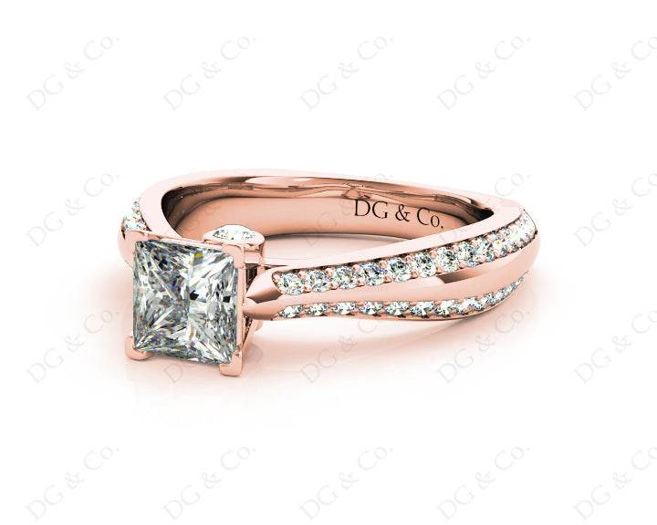 Princess Cut Diamond Engagement Ring with Claw set centre stone in 18K Rose - DG & Co. Jewellery