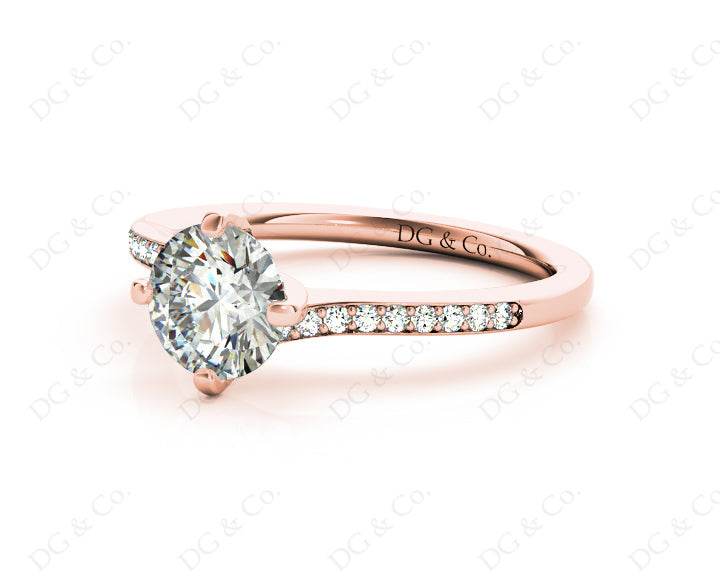 Round Cut Four Claws Prong set Twist Diamond Ring - 18K Rose - DG & Co. Jewellery