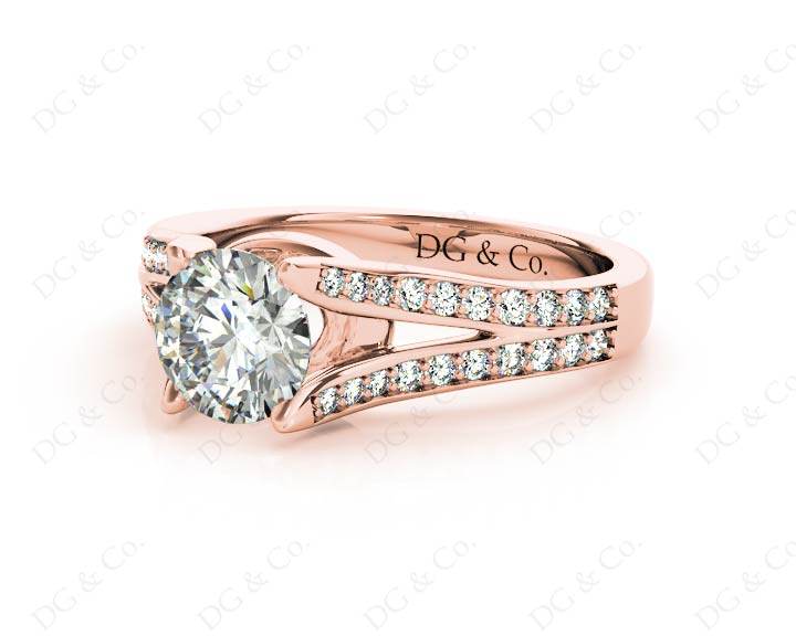 Split Band Round Cut Diamond Ring with Four Claws set centre stone - 18K Rose - DG & Co. Jewellery