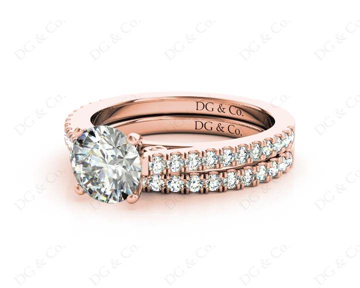 Round cut diamond wedding set rings with four claws setting - 18K Rose - DG & Co. Jewellery