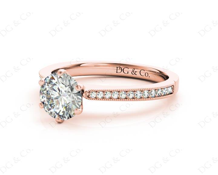 Round Cut Six Claw Set Diamond Ring with Round cut Diamonds in 18K Rose - DG & Co. Jewellery