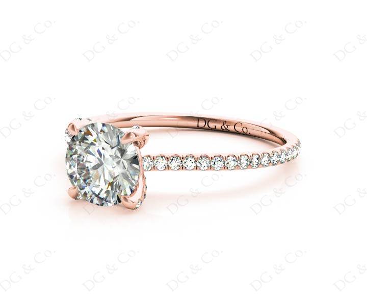 Round Cut Cross Over ring claw set diamond with pave set side stone - 18K Rose - DG & Co. Jewellery