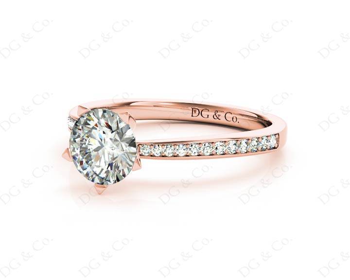 Round Cut Five Claw Twist band claw set diamond with grain set side stone in 18K Rose - DG & Co. Jewellery