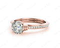 Round Cut Four Claw Set Diamond Ring with Pave Set Diamonds on the Band - 18K Rose - DG & Co. Jewellery