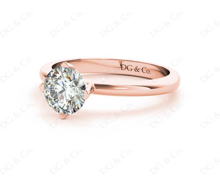 Round Cut Four Claw Set Diamond Engagement Ring with Plain Band - 18K Rose - DG & Co. Jewellery