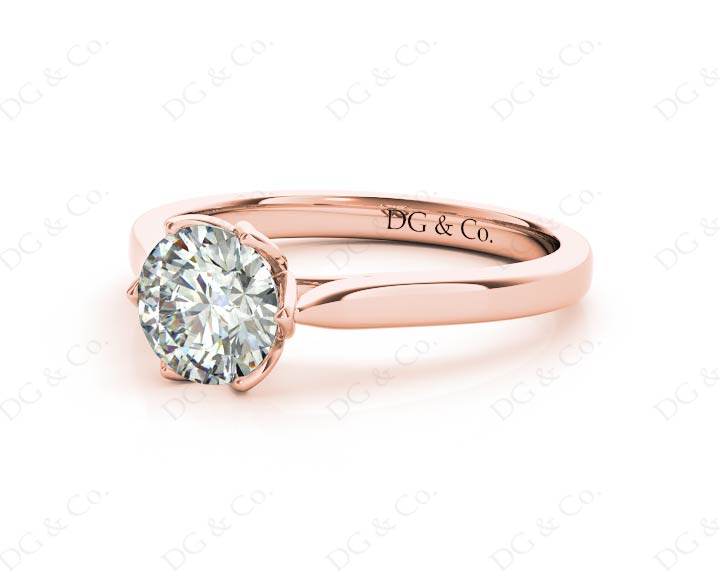 Round Cut Six Claw Set Diamond Ring with Plain Band in 18K Rose - DG & Co. Jewellery