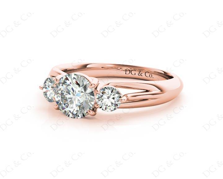 Round Cut Trilogy Diamond Engagement Ring cross-over setting in 18K Rose - DG & Co. Jewellery