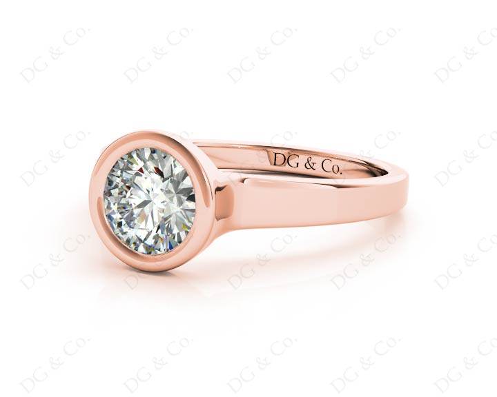 Round Cut Bezel Set Solitaire Engagement Ring With a Plain Band - 18K Rose - DG & Co. Jewellery