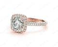 Round Cut Diamond Ring with Micro Pave Set Diamonds on Halo and Down the Shoulders - 18K Rose - DG & Co. Jewellery