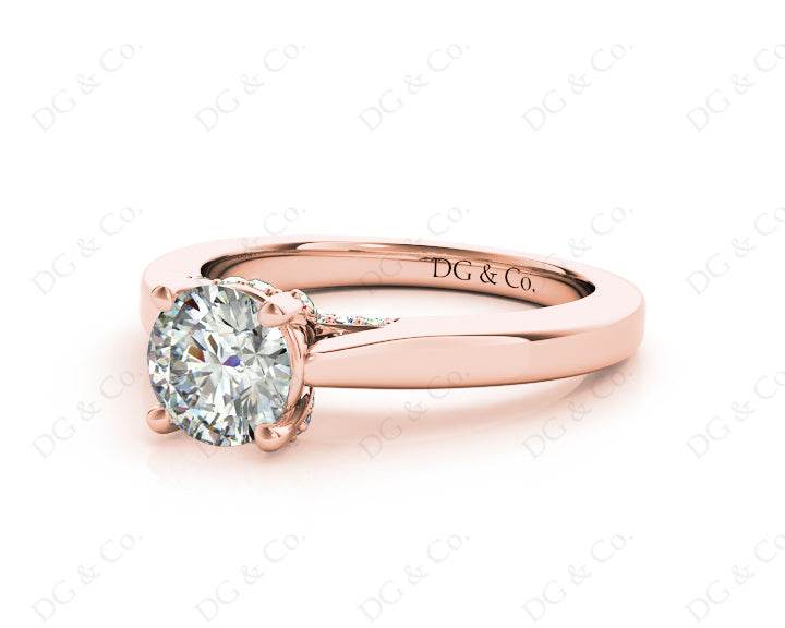 Round Cut Classic Solitaire Four Claws Diamond Engagement Ring with Micro Pave Set Prongs - 18K Rose - DG & Co. Jewellery
