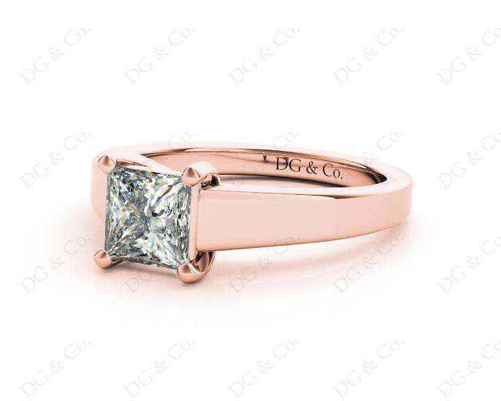 Princess Cut Solitaire Diamond Engagement Ring with 4 Claw Set centre stone - 18K Rose - DG & Co. Jewellery