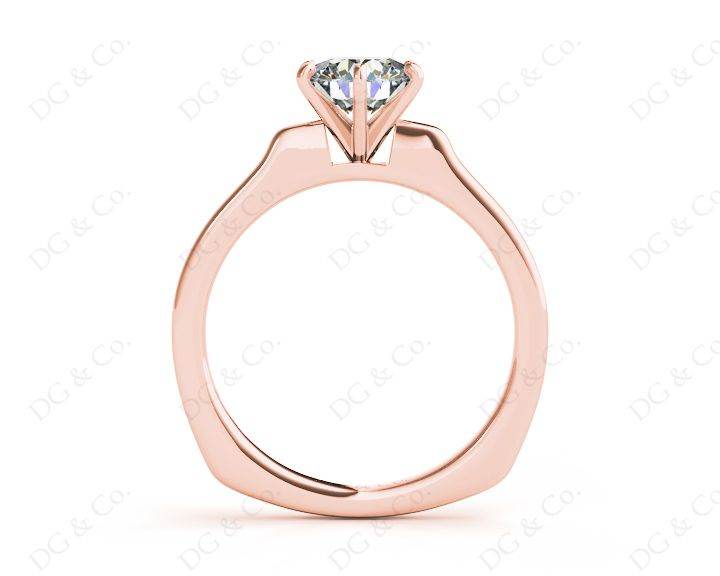 Round Cut Classic Six Claws Diamond Solitaire Ring with Square Edge Shoulders - 18K Rose - DG & Co. Jewellery