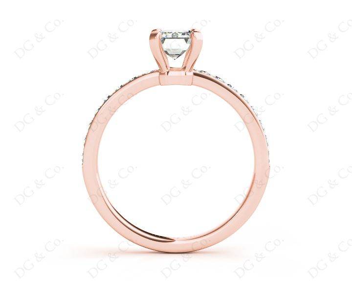 Emerald Cut Diamond Engagement Ring with Four Prong set centre stone - 18K Rose - DG & Co. Jewellery