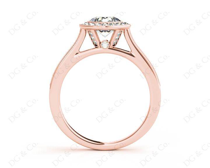 Round Cut Halo Diamond Engagement Ring with Bezel Milgrain Set Centre stone - 18K Rose - DG & Co. Jewellery