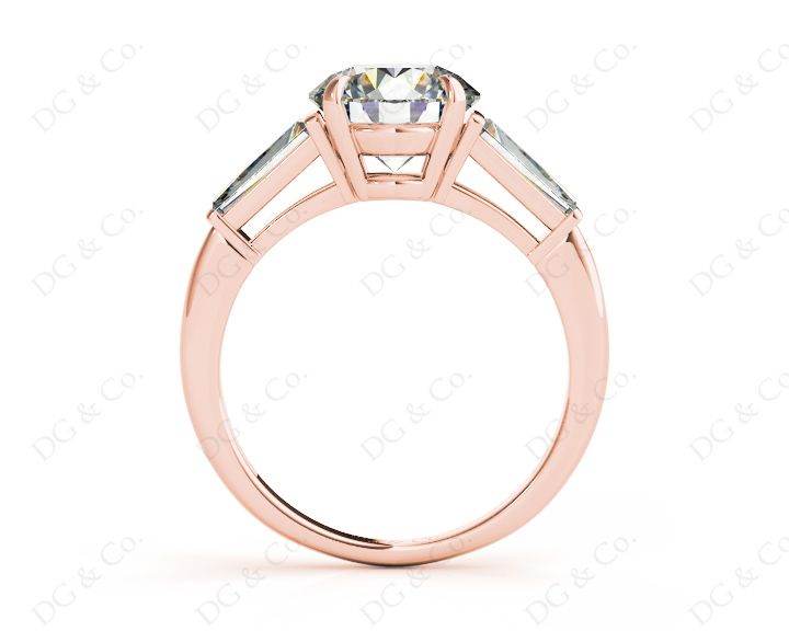 Round Cut Classic Three Stones Ring with Tapered Baguettes Diamond - 18K Rose - DG & Co. Jewellery