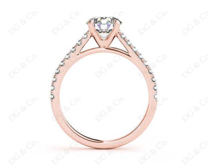 Round Cut Four Claws Diamond Ring with Pave Set Side Stones - 18K Rose - DG & Co. Jewellery