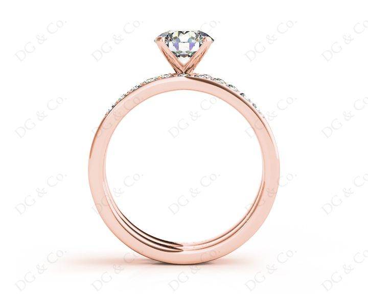 Diamond Wedding Set Rings Round Cut Diamond with Channel Share Prong Setting Side Stones in 18K Rose Gold - DG & Co. Jewellery