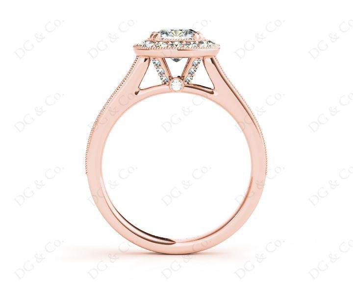 Halo Cushion Cut Ring with Four Claws Set Centre Stone - 18K Rose - DG & Co. Jewellery