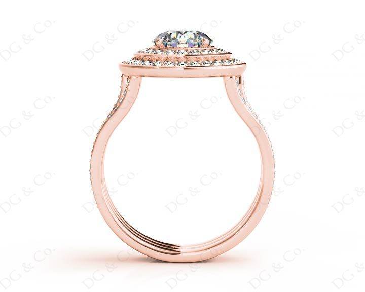 Round cut double halo diamond engagement ring with four claw setting centre stone - 18K Rose - DG & Co. Jewellery