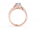 Round Cut Halo Diamond Cross Over Engagement ring with claw set centre stone in 18K Rose - DG & Co. Jewellery