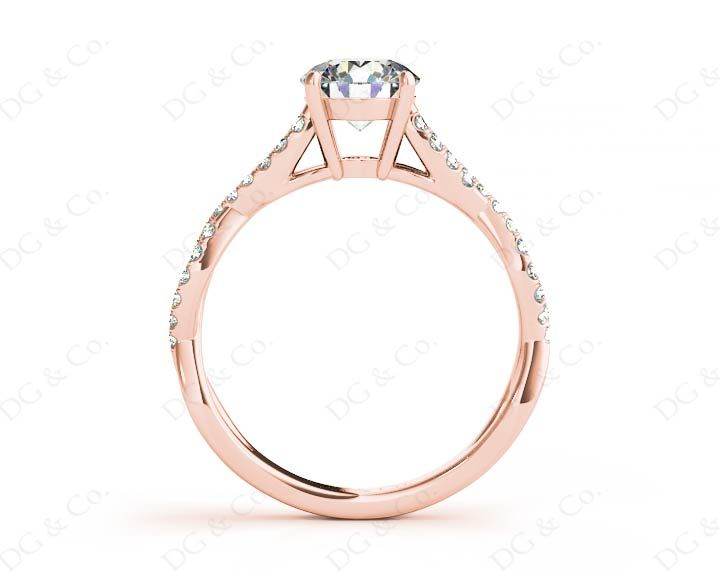 Twist Band Round Cut Four Claw Set Diamond Engagement Ring with Pave Set Stones Down the Shoulders - 18K Rose - DG & Co. Jewellery