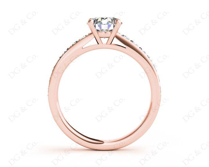 Round Cut Four Claws Set Diamond Ring with Channel Set Side Stones - 18K Rose - DG & Co. Jewellery