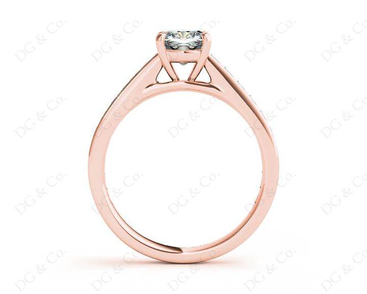 Cushion Cut Four Claws Set Diamond Ring with Channel Set Side Stones - 18K Rose - DG & Co. Jewellery