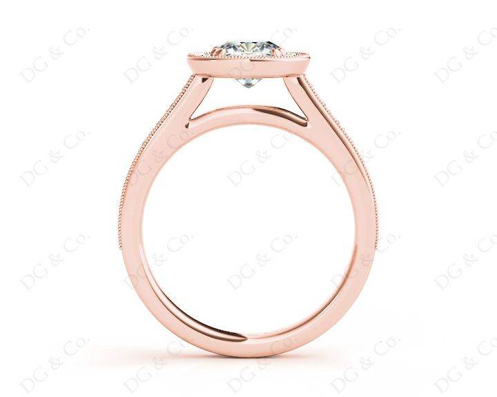 Cushion Cut Halo Diamond Ring with Milgrain Prong Set Centre Stone - 18K Rose - DG & Co. Jewellery