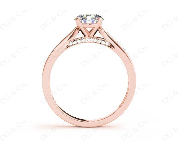 Round Cut Four Claw Set Diamond Ring with Pave Set Stones Down the Shoulders and on Both Sides - 18K Rose - DG & Co. Jewellery