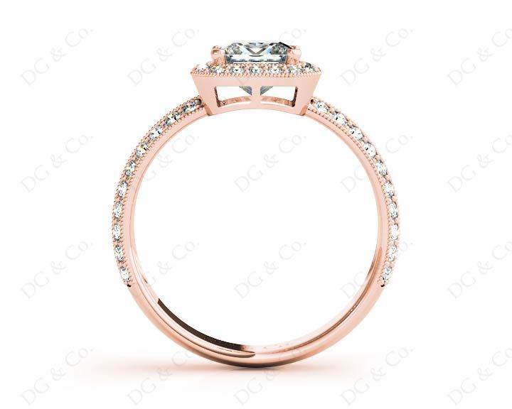 Princess Cut Halo Ring with Milgrain Claw Set Centre Stone - 18K Rose - DG & Co. Jewellery