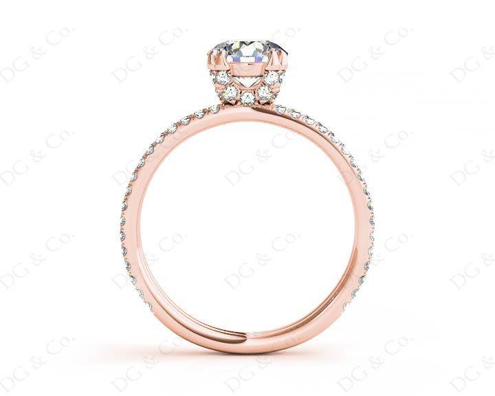 Round Cut Four Double Claw Set Diamond Ring with Pave Set Diamonds Down The Shoulders in 18K Rose - DG & Co. Jewellery